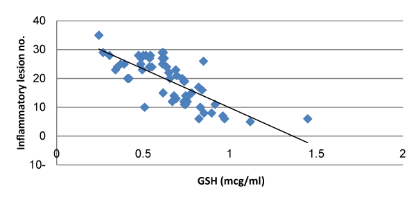 Chart showing correlation between glutathione level and acne severity
