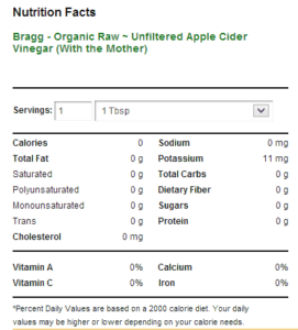 Nutritional analysis of apple cider vinegar